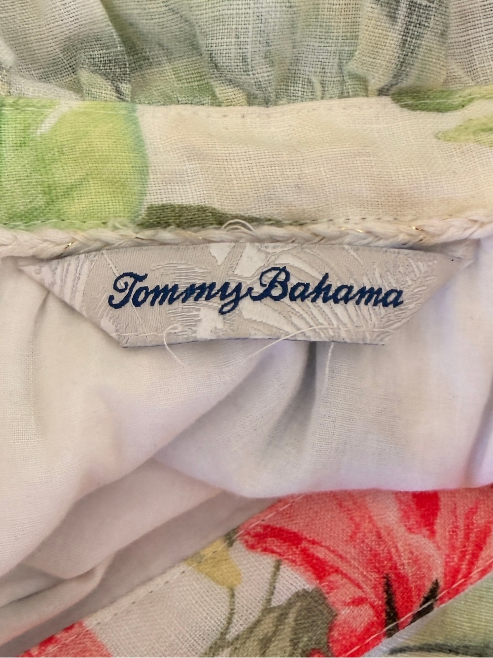 Tommy Bahama Daybreak Hibiscus" Green/Pink Floral Tiered 3/4 Sleeve Midi Dress - Picture 9 of 12